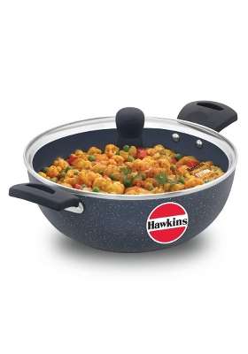 Hawkins Ceramic Nonstick Deep Kadhai Wok | 3.5 L | 3.7 Qt | Induction Compatible | With Lid