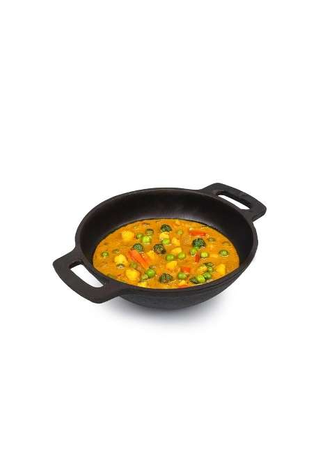 The Indus Valley Super Smooth Cast Iron Kadai Wok for Deep Frying with Strong Handles | 1 L | 1.1 Qt | 17.8 cm | 7 Inch | Non-Toxic