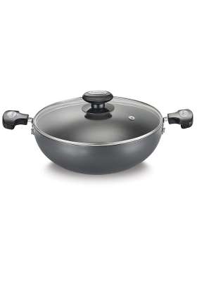 Prestige Hard Anodised Plus Gas and Induction Compatible Kadai Wok with Glass Lid