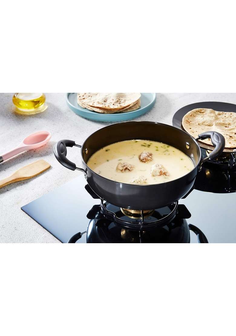 Solimo Amazon Brand Solimo Hard Anodized Deep Kadhai Wok | 2.5 L | 2.6 Qt - Indya