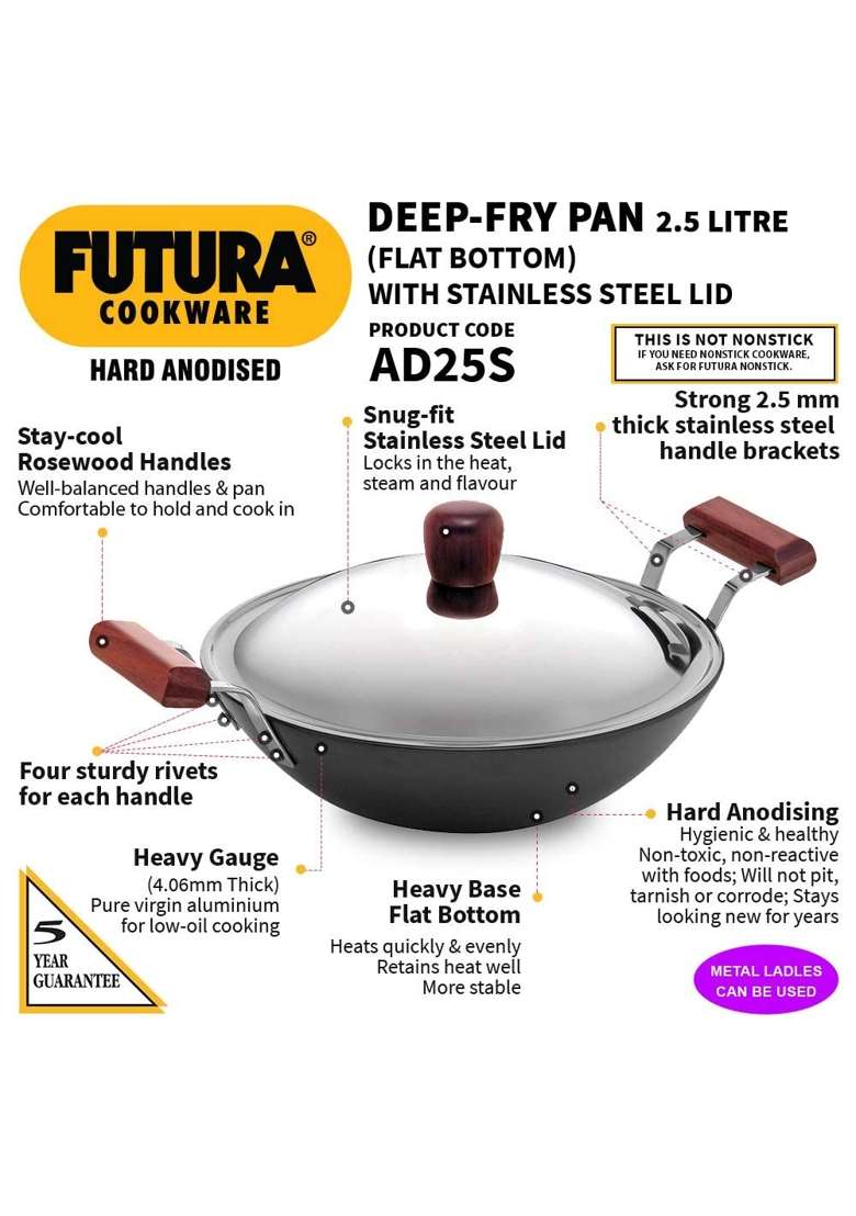 Hawkins Futura Deep Fry Pan | 2.5 L | 2.6 Qt | With Lid - Indya
