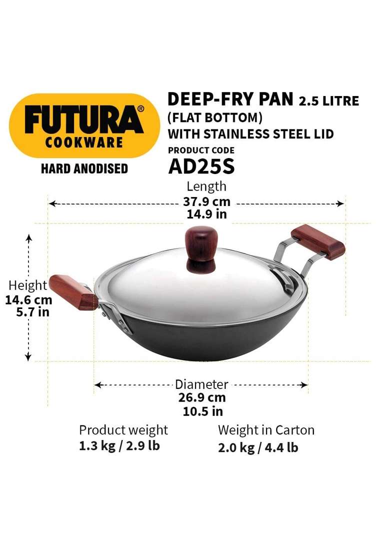 Hawkins Futura Deep Fry Pan | 2.5 L | 2.6 Qt | With Lid - Indya