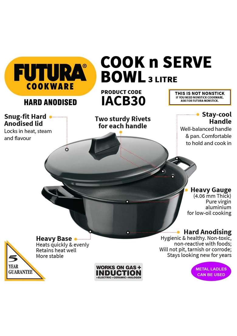 Hawkins Futura Cook N Serve Bowl | 3 L | 3.2 Qt | Induction Compatible - Indya