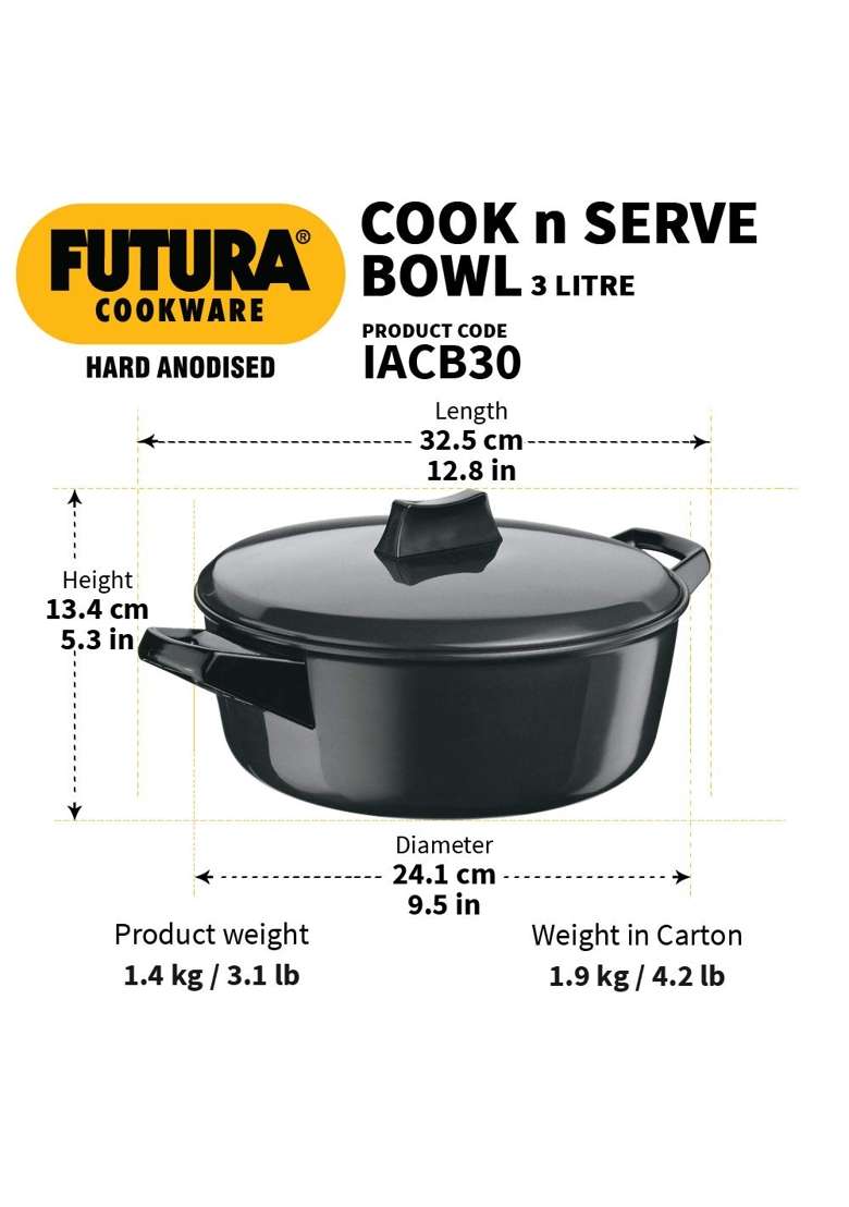 Hawkins Futura Cook N Serve Bowl | 3 L | 3.2 Qt | Induction Compatible - Indya