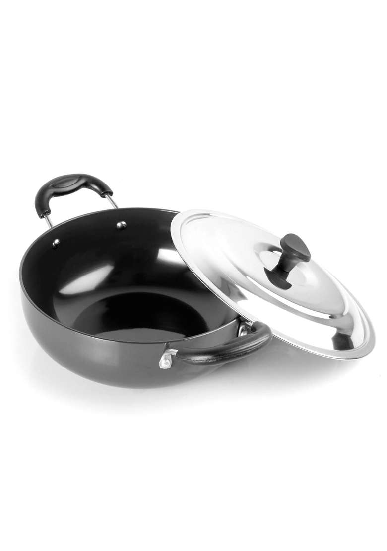 CELLO Aluminum Hard-Anodised Classy Kadhai Wok | 2.5 L | 2.6 Qt | With Lid - Indya