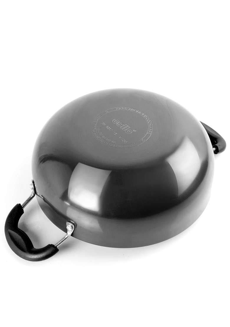 CELLO Aluminum Hard-Anodised Classy Kadhai Wok | 2.5 L | 2.6 Qt | With Lid - Indya