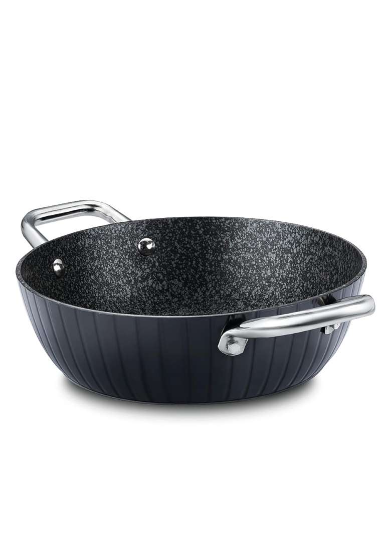 Prestige Durastone Hard Anodised 6 Layer Non-Stick Kadai Wok with Glass Lid | 2.5 L | 2.6 Qt | 24 cm | 9.4 Inch - Indya