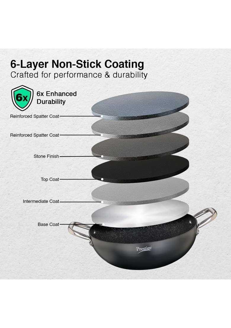 Prestige Durastone Hard Anodised Non-Stick Deep Kadai Wok with Glass Lid | 5 L | 5.3 Qt | 30 cm | 11.8 Inch | Induction Compatible - Indya