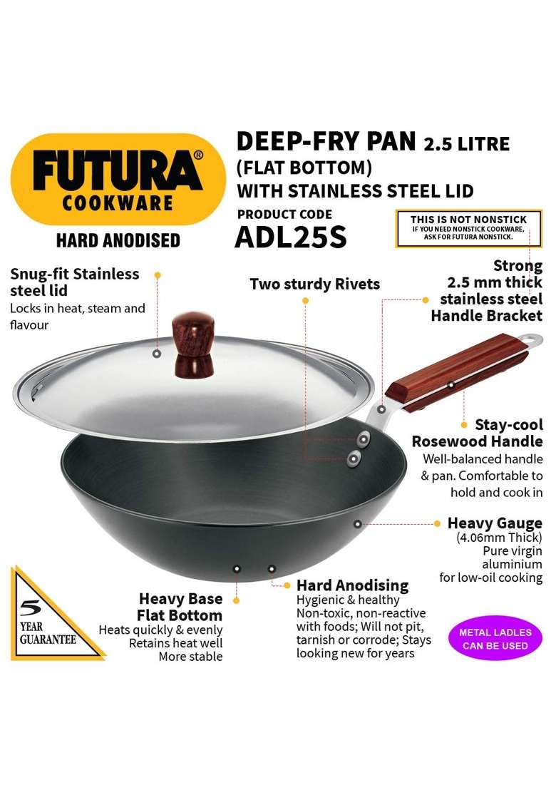 Hawkins Futura Deep Fry Pan | 2.5 L | 2.6 Qt | With Lid - Indya