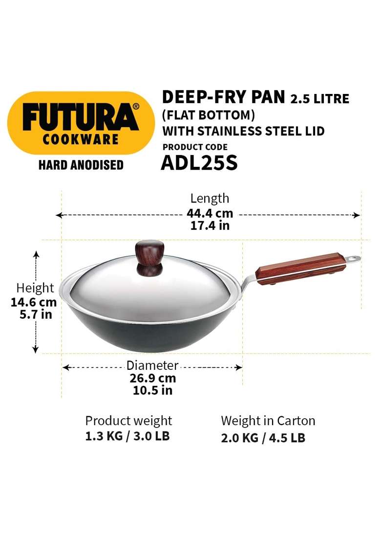 Hawkins Futura Deep Fry Pan | 2.5 L | 2.6 Qt | With Lid - Indya
