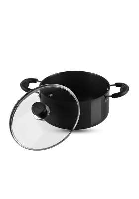 Vinod Black Pearl Hard Anodised Saucepot with Glass Lid | 5 L | 5.3 Qt | 24 cm | 9.4 Inch | Non-Toxic
