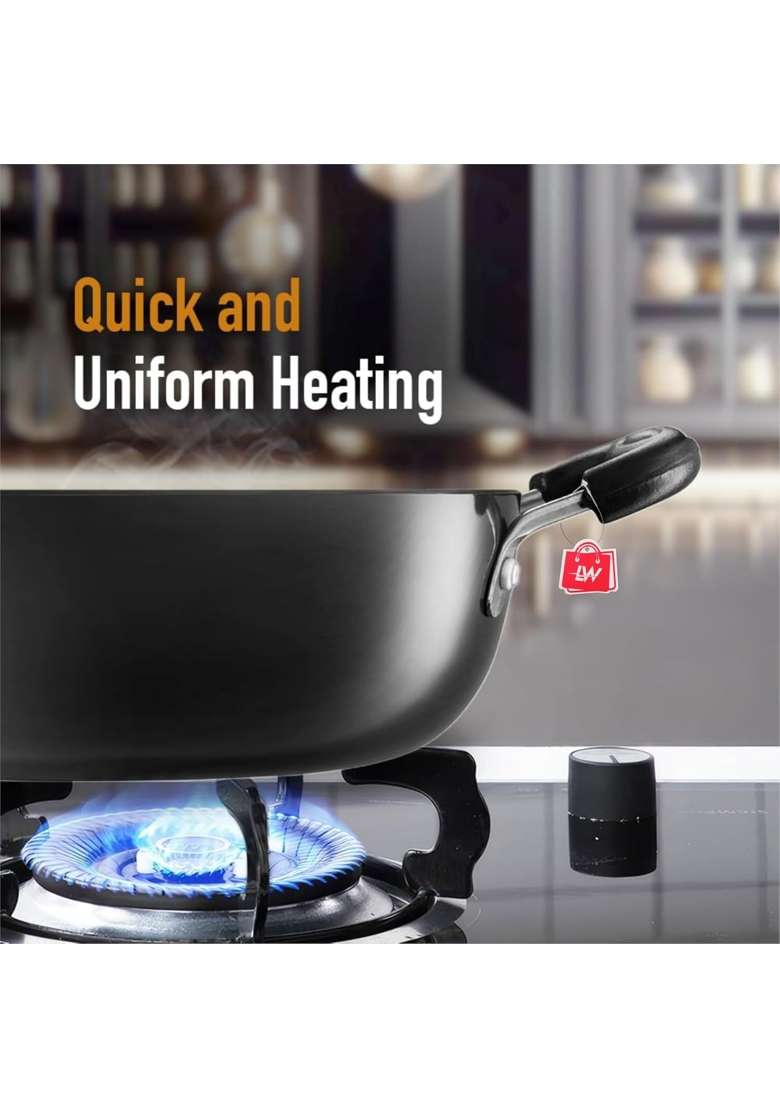 LAZYwindow Hard Anodised Kadhai Wok | 3 L | 3.2 Qt | 25.5 cm | 10 Inch | Induction Compatible - Indya