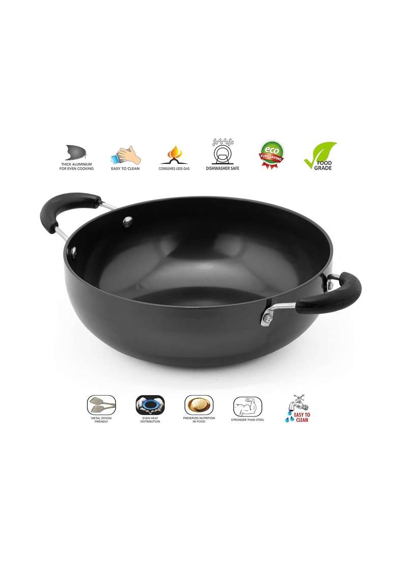 Sumeet Hardanodised Deep Kadhai Wok Size No. | 1.5 L | 1.6 Qt | 20 cm | 7.9 Inch - Indya