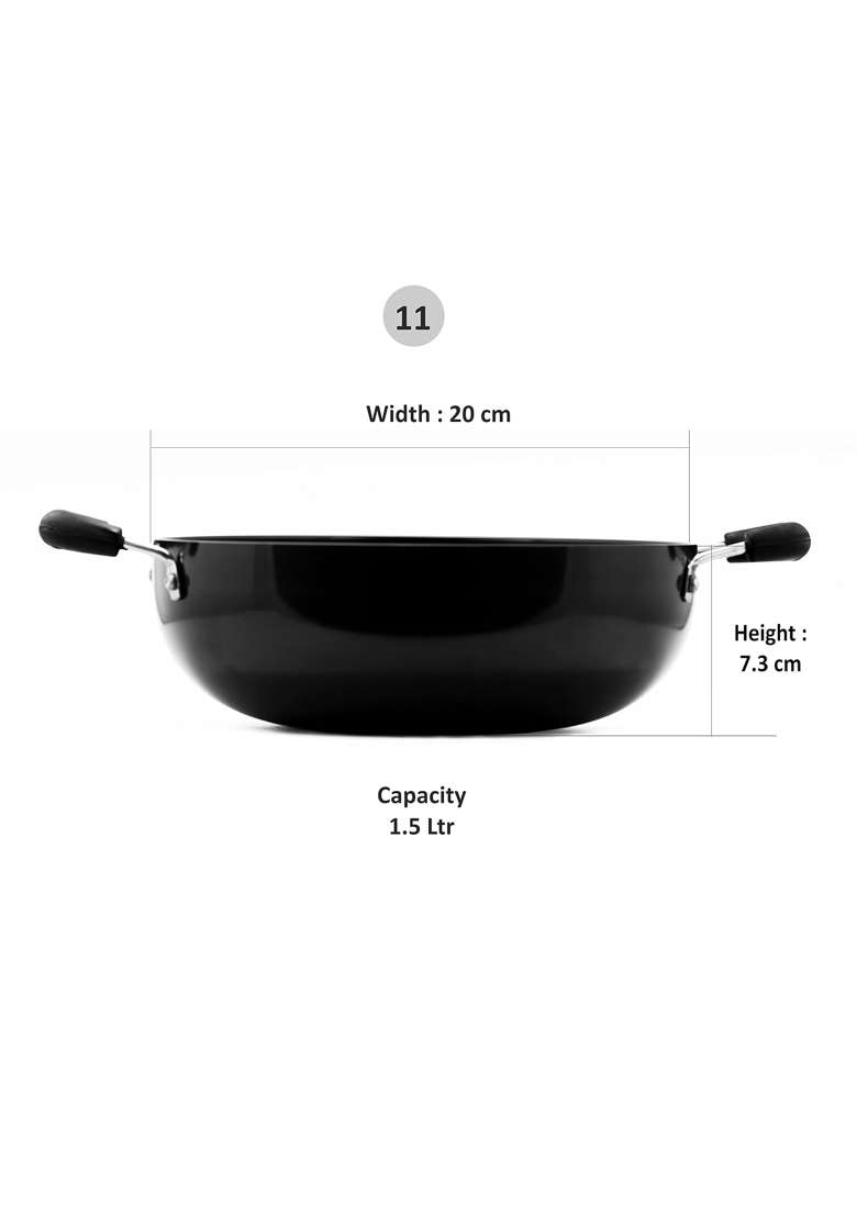 Sumeet Hardanodised Deep Kadhai Wok Size No. | 1.5 L | 1.6 Qt | 20 cm | 7.9 Inch - Indya