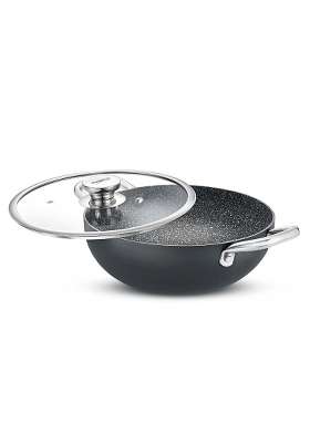 Prestige Durastone Hard Anodised Non-stick Deep Kadai Wok | 3 L | 3.2 Qt | 24 cm | 9.4 Inch | Induction Compatible | With Lid
