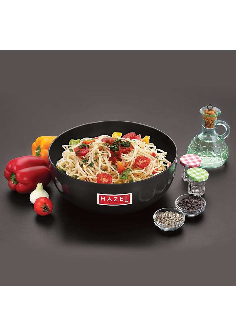 HAZEL Hard Anodized Kadhai Wok Without Handle I Aluminium Cookware | 2500 ml | 84.5 fl oz | Non-Toxic - Indya