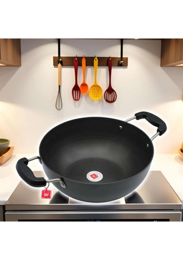 LAZYwindow Hard Anodised Kadhai Wok | 3 L | 3.2 Qt | 25.5 cm | 10 Inch - Indya