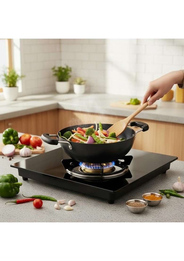 LAZYwindow Hard Anodized Kadhai Wok | 3 L | 3.2 Qt | 10 Inch - Indya