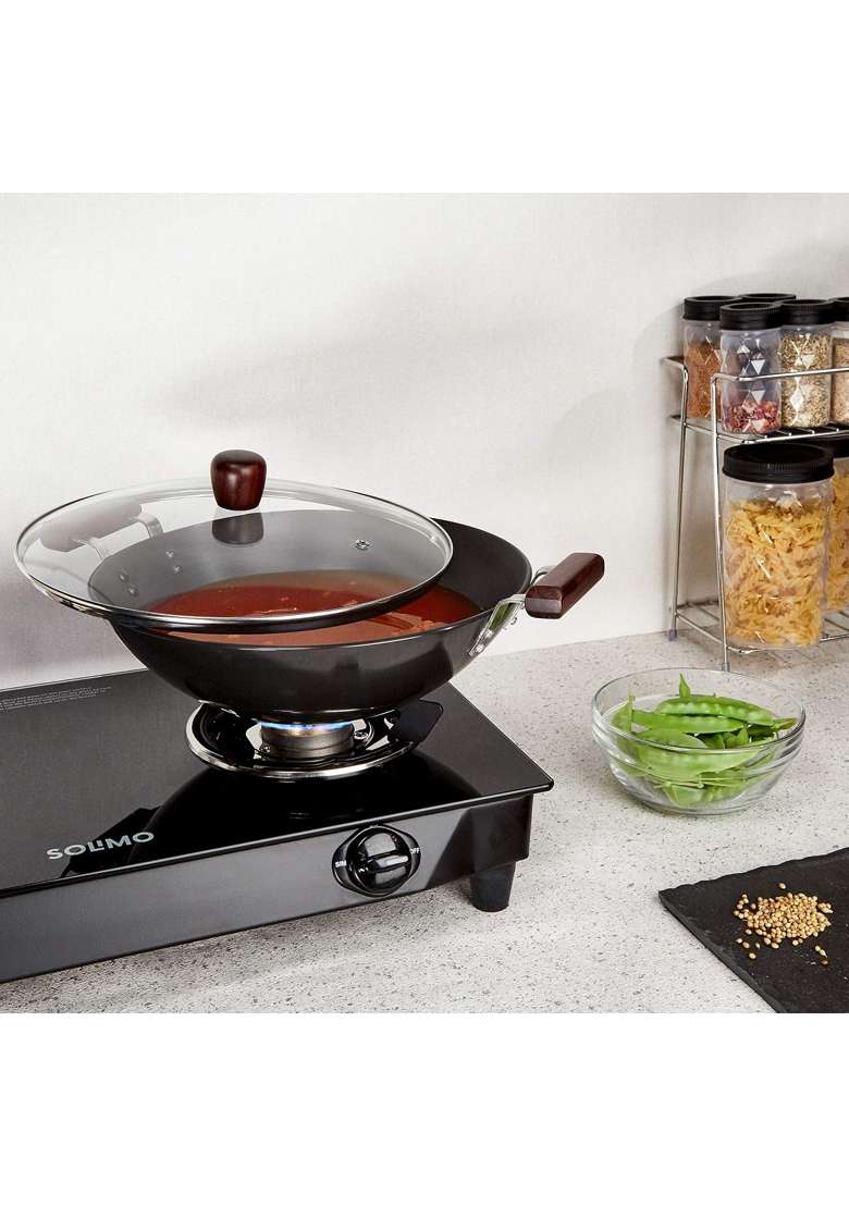 Solimo Amazon Brand Solimo Hard Anodized Aluminium Kadhai Wok with Induction Base | 30 cm | 11.8 Inch - Indya
