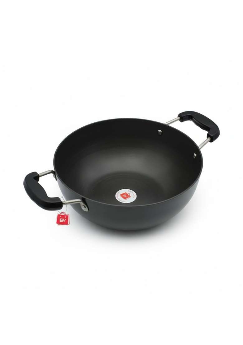 LAZYwindow Hard Anodized Kadhai Wok | 3 L | 3.2 Qt | 25.5 cm | 10 Inch | Induction Compatible - Indya