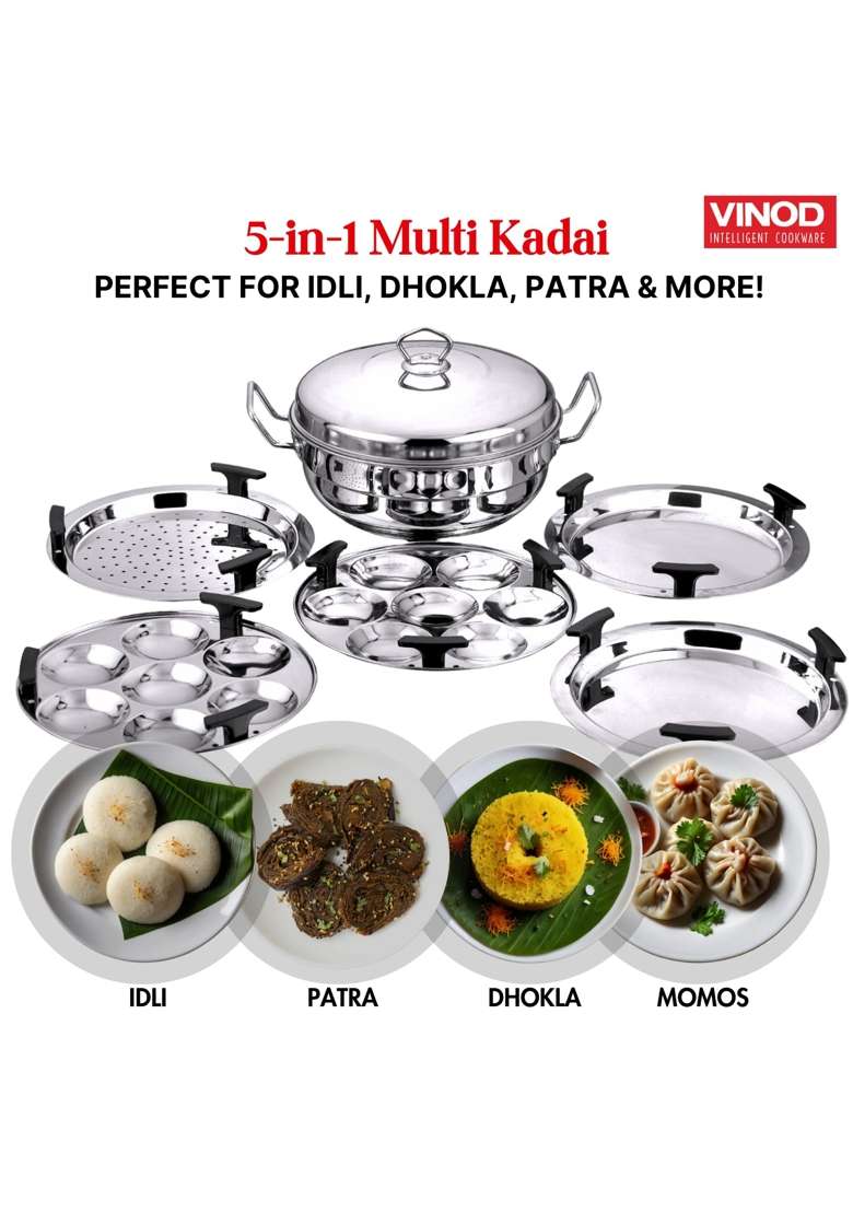 Vinod Stainless Steel Multi Kadai Wok | 26 cm | 10.2 Inch | Induction Compatible - Indya