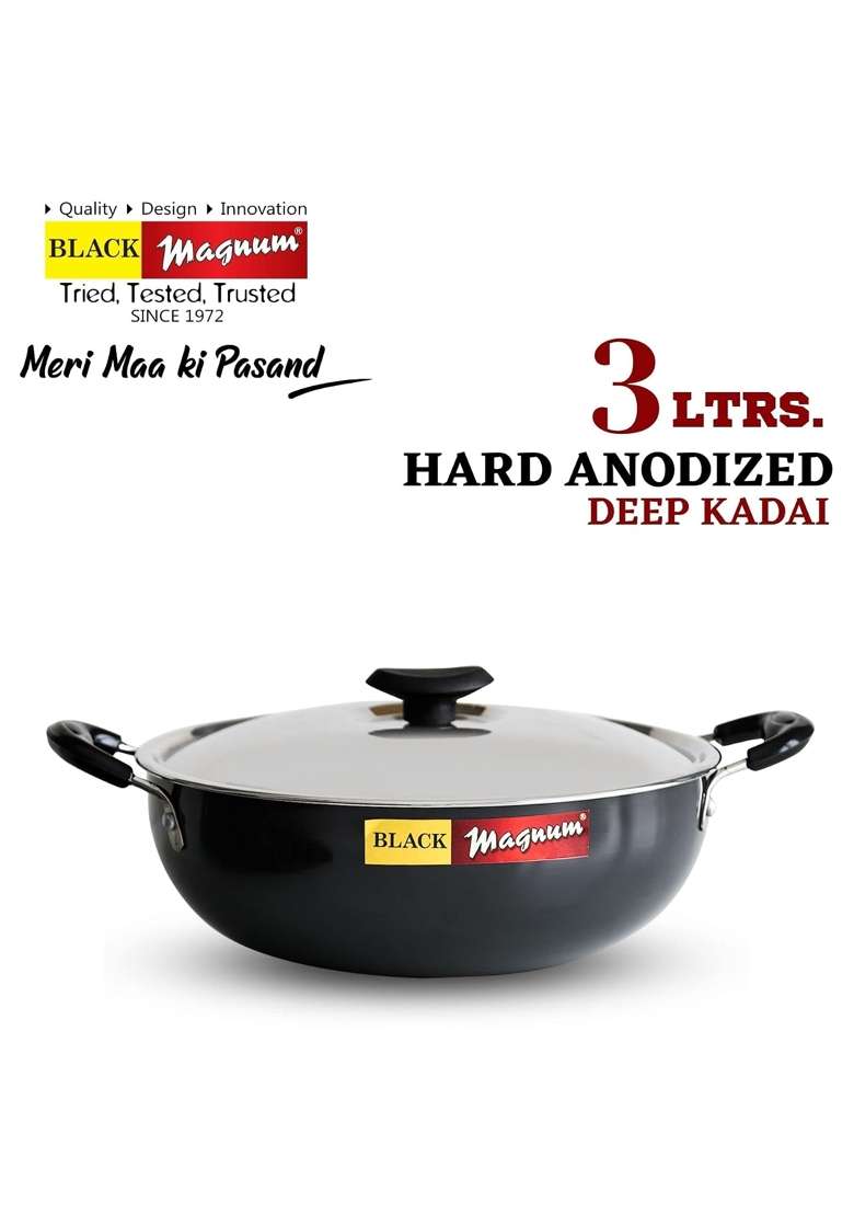 Black Magnum Pro Ibkhwl- Deep Fry Pan | 3 L | 3.2 Qt | With Lid - Indya