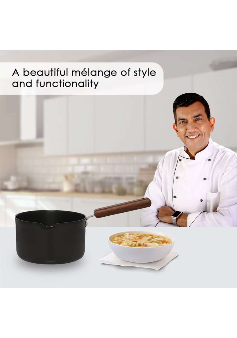 Wonderchef Ebony Hard Anodized Nonstick Sauce Pan | 2 L | 2.1 Qt | 16 cm | 6.3 Inch - Indya