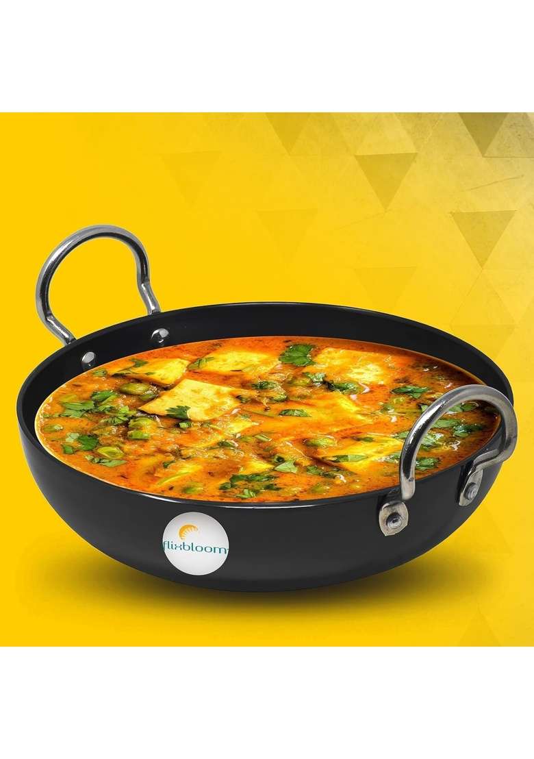 FLIXBLOOM Cosmic Black Hard Anodised Thick Induction Base Bottom and LPG Friendly Deep | 2.5 L | 2.6 Qt - Indya