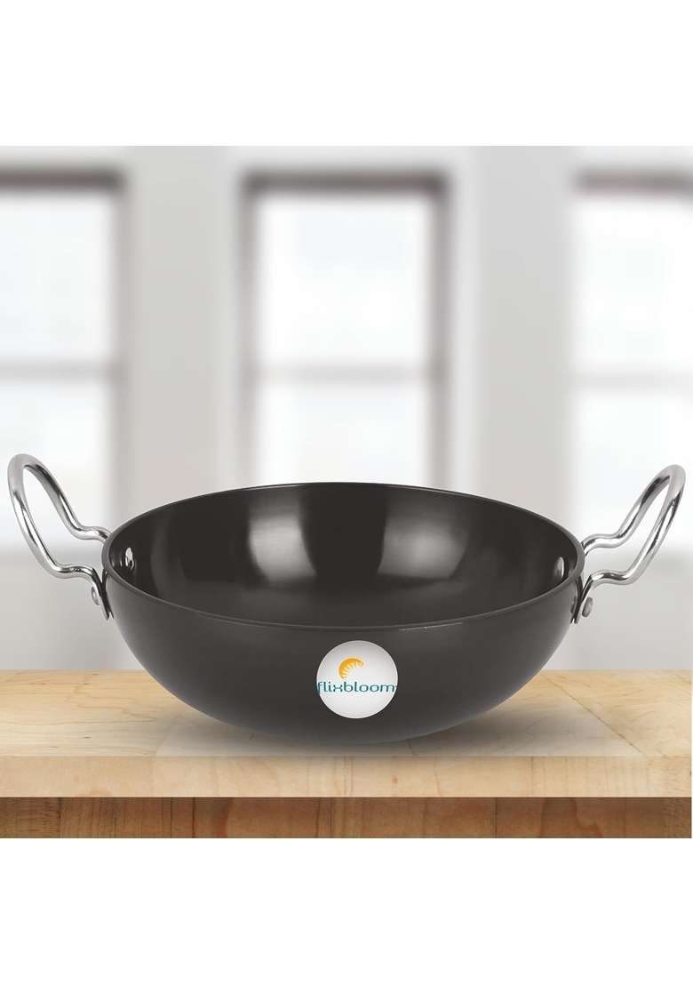 FLIXBLOOM Cosmic Black Hard Anodised Thick Induction Base Bottom and LPG Friendly Deep | 2.5 L | 2.6 Qt - Indya