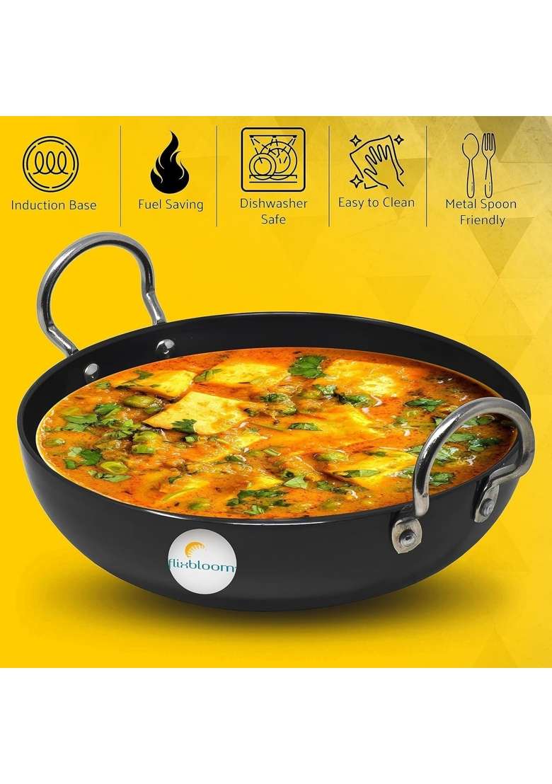 FLIXBLOOM Cosmic Black Hard Anodised Thick Induction Base Bottom and LPG Friendly Deep | 2.5 L | 2.6 Qt - Indya
