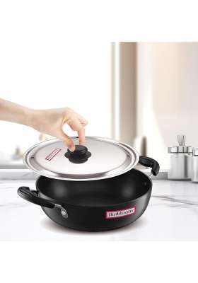 FLIXBLOOM Urban Black Hard Anodised Thick Induction Base Bottom and LPG Friendly Deep | 2 L | 2.1 Qt