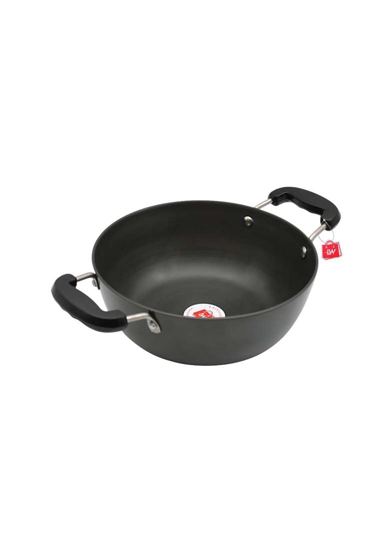 LAZYwindow Hard Anodised Kadhai Wok | 1.5 L | 1.6 Qt | 20 cm | 7.9 Inch | Induction Compatible - Indya