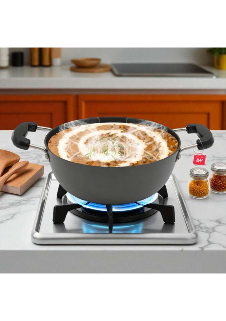LAZYwindow Hard Anodised Kadhai Wok | 1.5 L | 1.6 Qt | 20 cm | 7.9 Inch | Induction Compatible - Indya