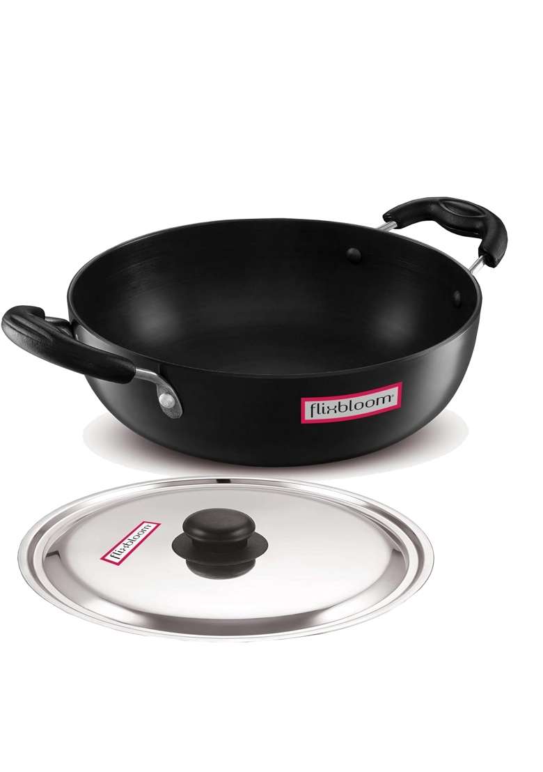 FLIXBLOOM Imperial Black Hard Anodised Induction and LPG Gas Stovetop Friendly Cookware | 3.5 L | 3.7 Qt | With Lid - Indya