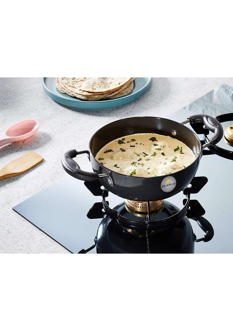 FLIXBLOOM Imperial Black Hard Anodised Induction and LPG Gas Stovetop Friendly Cookware | 3.5 L | 3.7 Qt | With Lid - Indya