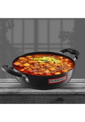 FLIXBLOOM Hard Anodised Kadhai Wok | 2.5 L | 2.6 Qt | Induction Compatible | Non-Toxic | Food Safe