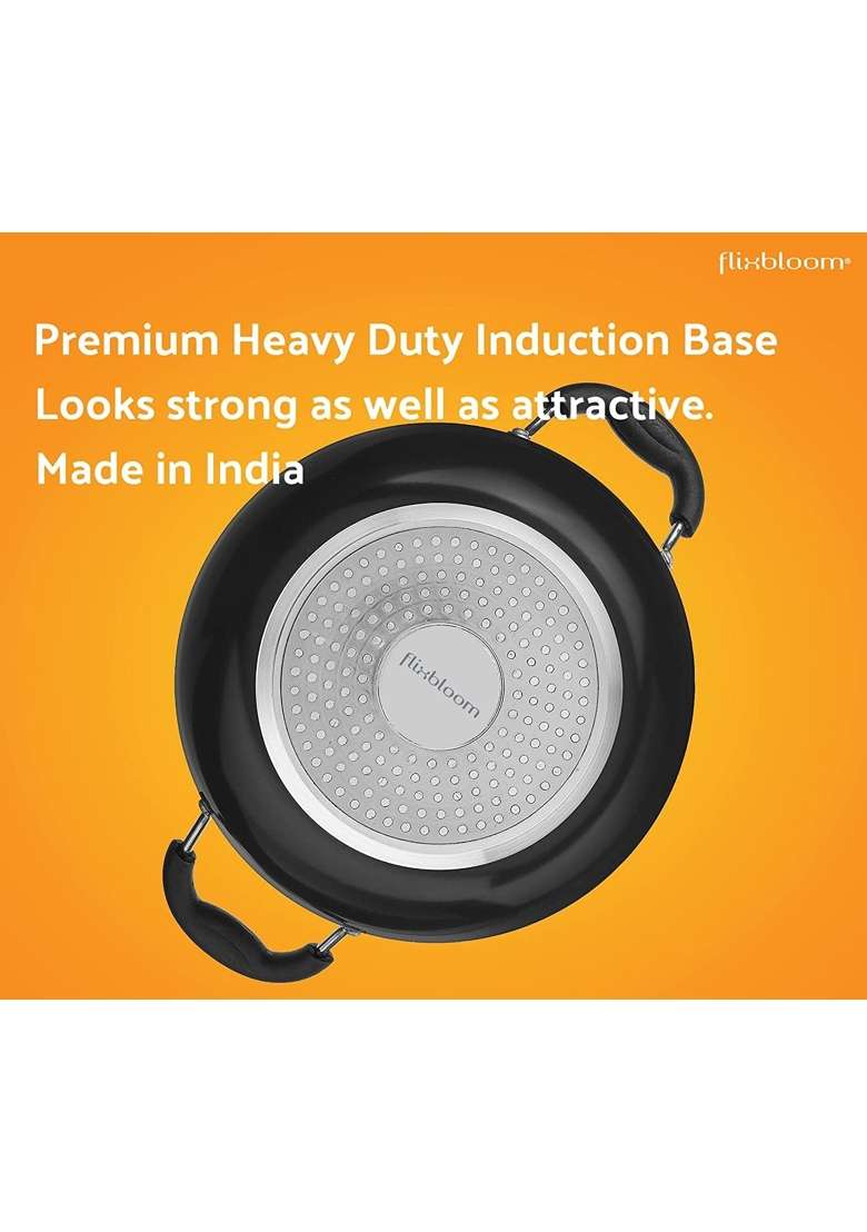 FLIXBLOOM Hard Anodised Kadhai Wok | 2.5 L | 2.6 Qt | Induction Compatible | Non-Toxic | Food Safe - Indya