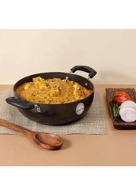 FLIXBLOOM Traditional Stovetop Induction Base Hard Anodized Deep Kadhai Wok | 2 L | 2.1 Qt
