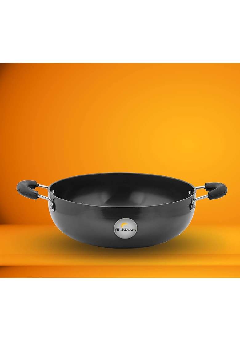 FLIXBLOOM Traditional Stovetop Induction Base Hard Anodized Deep Kadhai Wok | 2 L | 2.1 Qt - Indya