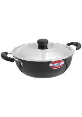 UCOOK By United Ekta Group Hard Anodised Induction Kadhai Wok with Steel Lid | 3 L | 3.2 Qt