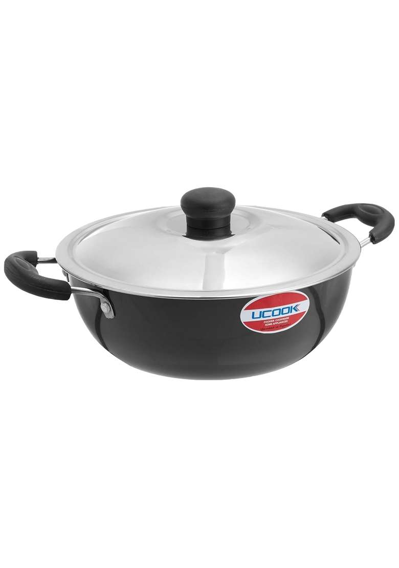 UCOOK By United Ekta Group Hard Anodised Induction Kadhai Wok with Steel Lid | 3 L | 3.2 Qt - Indya