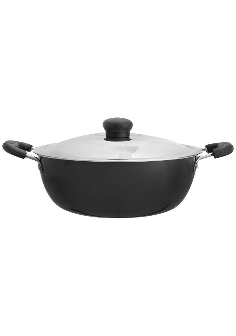 UCOOK By United Ekta Group Hard Anodised Induction Kadhai Wok with Steel Lid | 3 L | 3.2 Qt - Indya