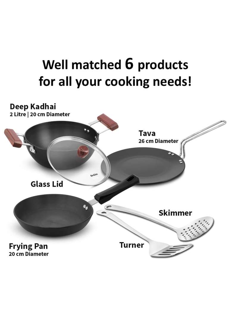 Hawkins Futura 6-Piece Hard Anodised Induction Gift Set | 2 L | 2.1 Qt | 20 cm | 7.9 Inch - Indya
