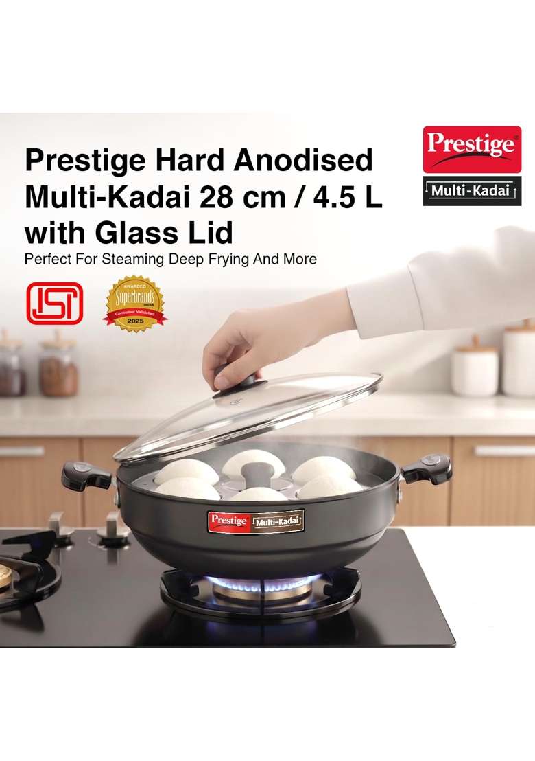 Prestige Hard Anodised Multi Kadhai Wok | 28 cm | 11 Inch | Induction Compatible - Indya