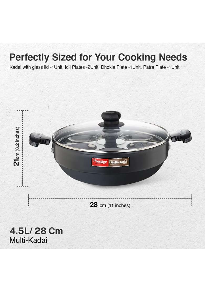 Prestige Hard Anodised Multi Kadhai Wok | 28 cm | 11 Inch | Induction Compatible - Indya