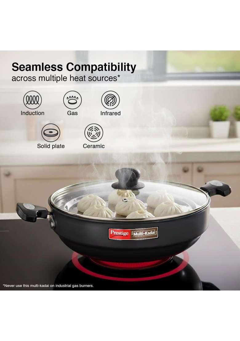 Prestige Hard Anodised Multi Kadhai Wok | 28 cm | 11 Inch | Induction Compatible - Indya