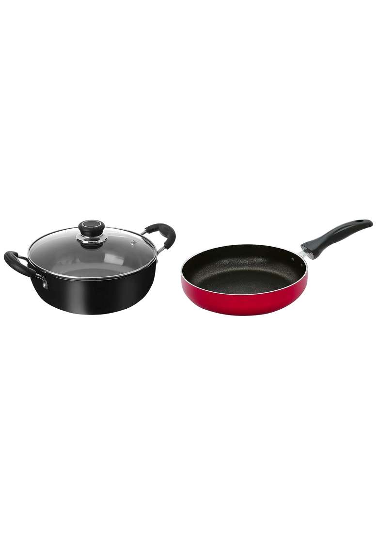 Solimo Amazon Brand Solimo Hard Anodized Deep Kadhai Wok with Induction Bottom and Glass | 2.5 L | 2.6 Qt | 22 cm | 8.7 Inch | Non-Stick - Indya