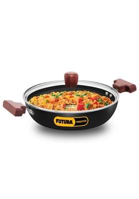 Hawkins Futura Shallow Kadhai Wok | 2.5 L | 2.6 Qt | Induction Compatible | Non-Stick | With Lid