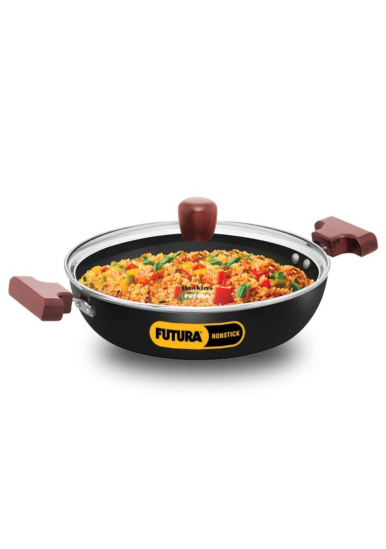 Hawkins Futura Shallow Kadhai Wok | 2.5 L | 2.6 Qt | Induction Compatible | Non-Stick | With Lid - Indya