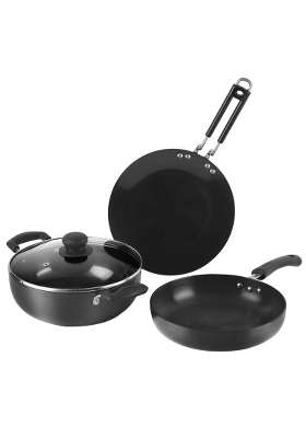 Vinod Black Pearl Hard Anodised Cookware | 3 L | 3.2 Qt | 24 cm | 9.4 Inch | 3-Piece Set | Induction Compatible
